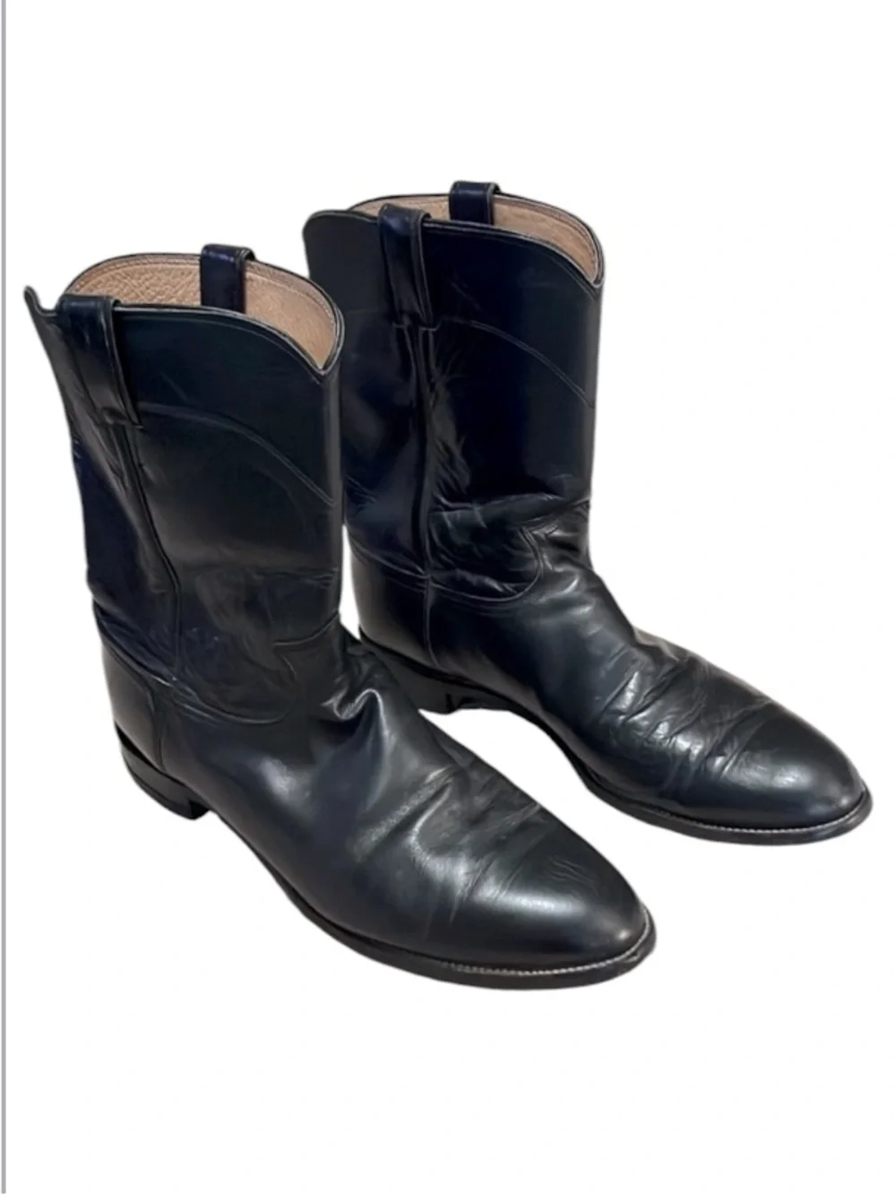 Justin 10” Men’s Roper Style 3133 Made In USA Black Leather Mid Calf Boots Sz 13